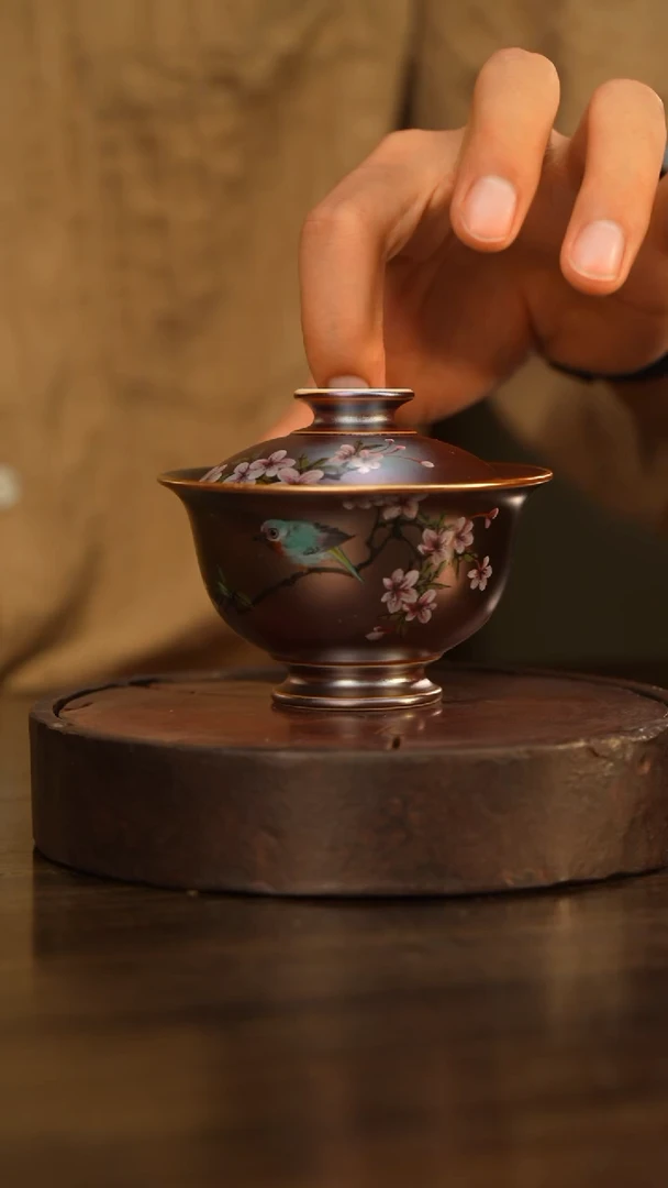 79柴房陶瓷柴烧窑宝绘画盖碗