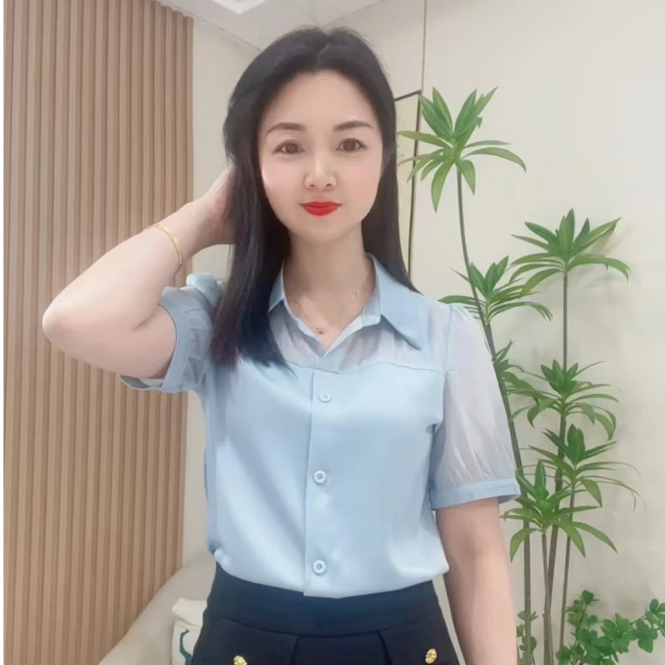 【海媚优选】夏季新款时尚修身显瘦气质短袖衬衫