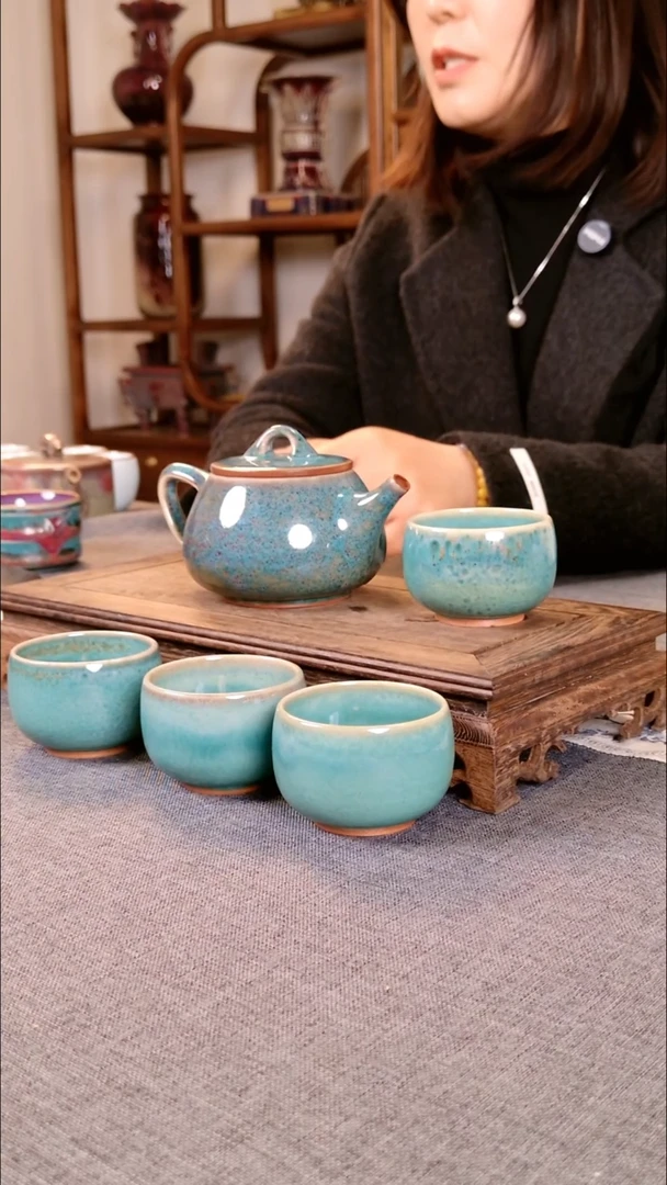 瓷片石瓢壶一壶四杯套装 土魂钧瓷