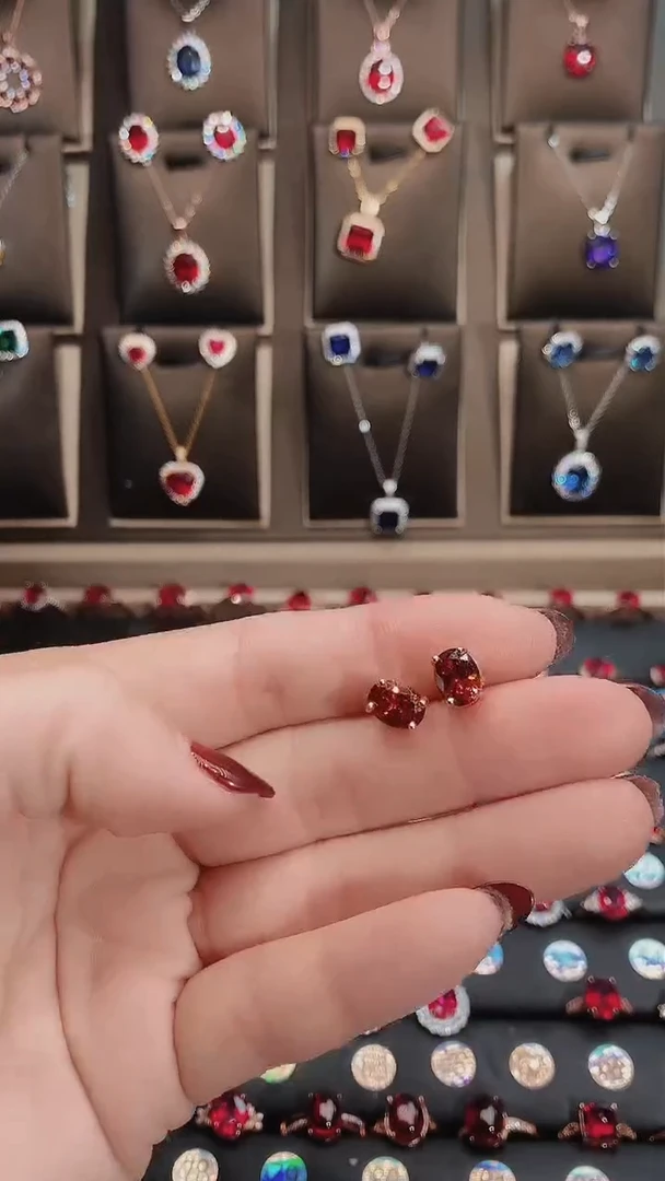 【闪购商品】石榴石（芬达石）耳饰银S925镶嵌68玫瑰金