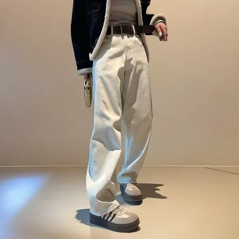 【冬季厚绒】高腰百搭休闲牛仔裤女宽松显高显瘦时尚百搭窄版阔腿裤