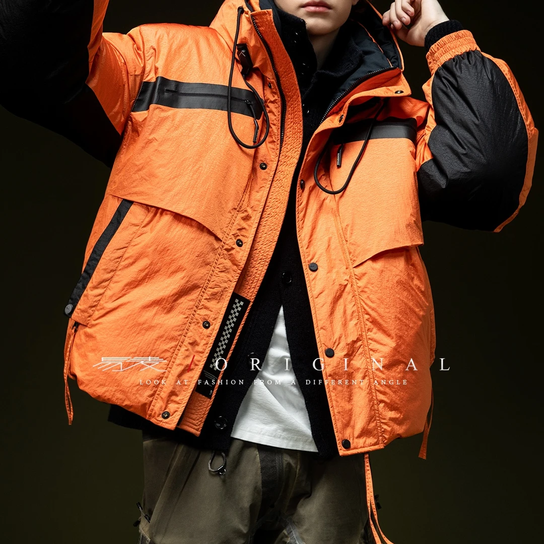 易麦2024冬季新款连帽羽绒服男女同款轻运动工装白鸭绒保暖外套