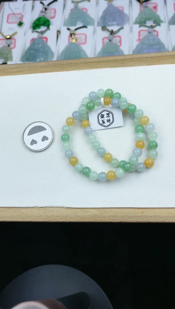 未镶嵌手串翡翠孤品5F017翡翠马卡龙多宝双圈手串