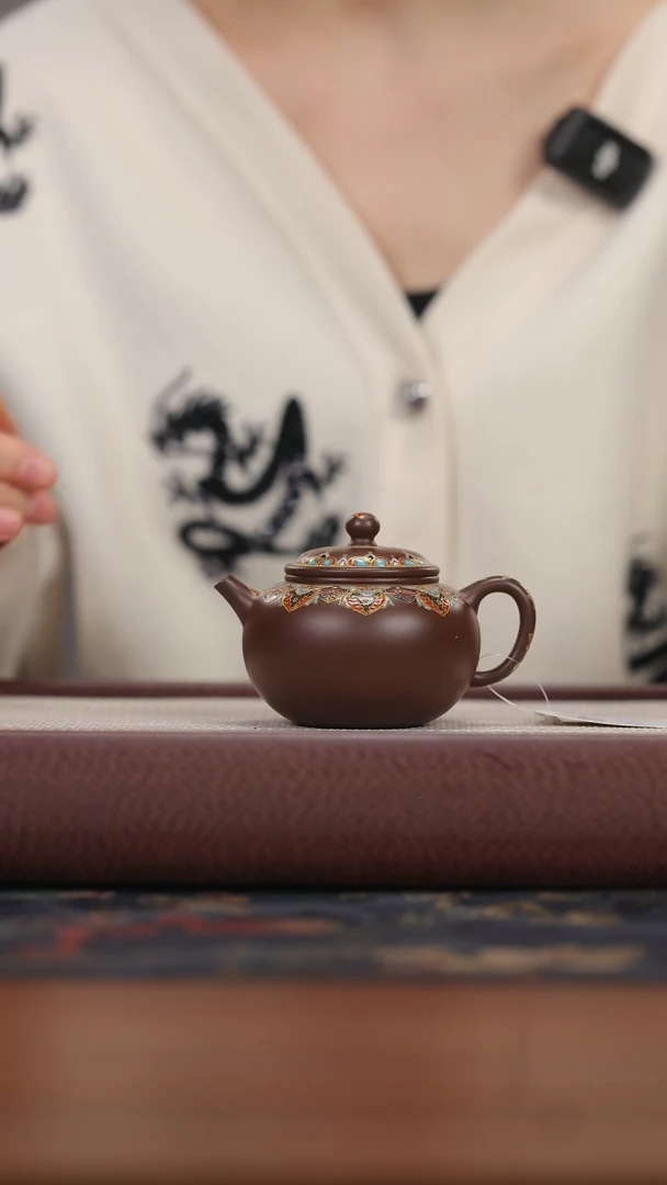 【闪购商品】紫砂茶壶hz紫泥 珐琅彩 圆容 180cc