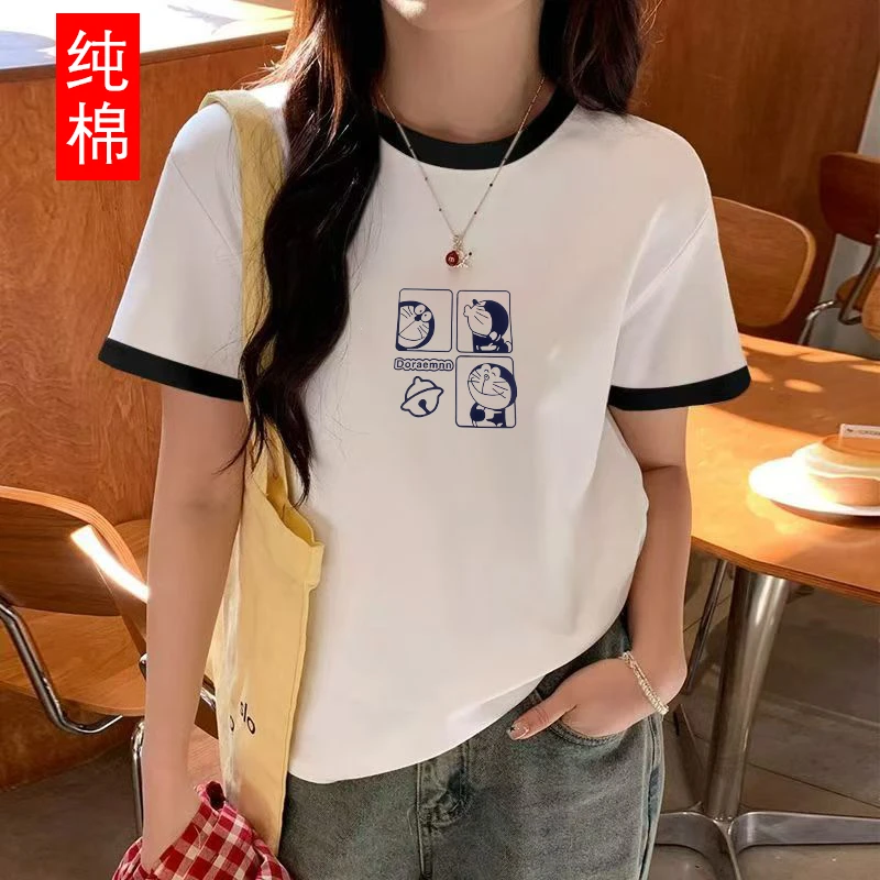 2025夏季新款字母极简风撞色拼接短袖抗皱T恤设计感韩版ins夏季.