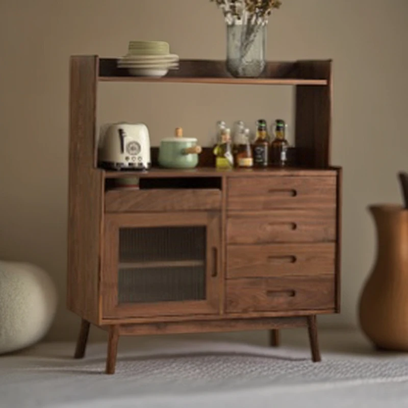 北美黑胡桃木餐边柜实木收纳柜小户型家用客厅一体靠墙斗柜卧室