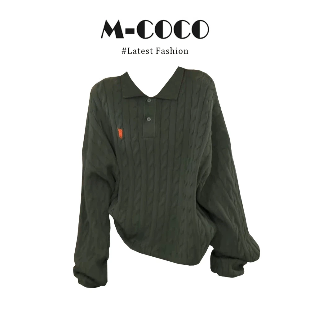 MARIE.COCO入秋一整套美式复古polo领绿色麻花针织衫毛衣休闲长裤