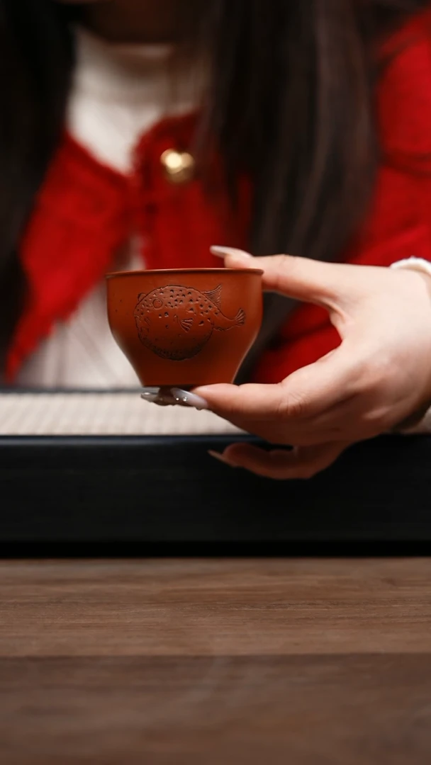 【闪购商品】紫砂茶壶朱泥主人杯 刻绘