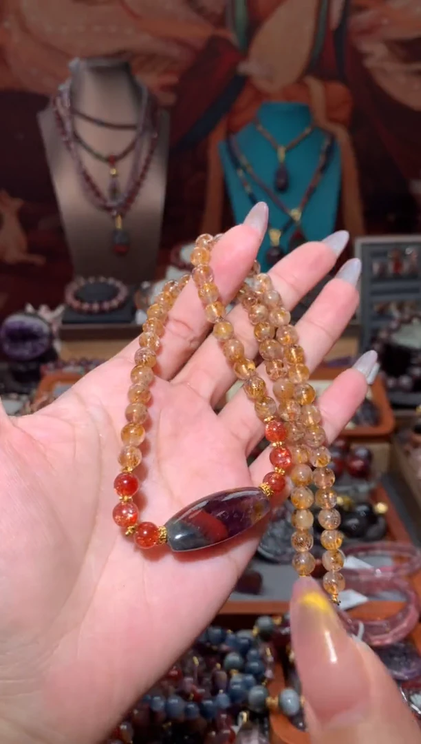 未镶嵌珠宝半成品水晶黄超金太阳极光DIY项链