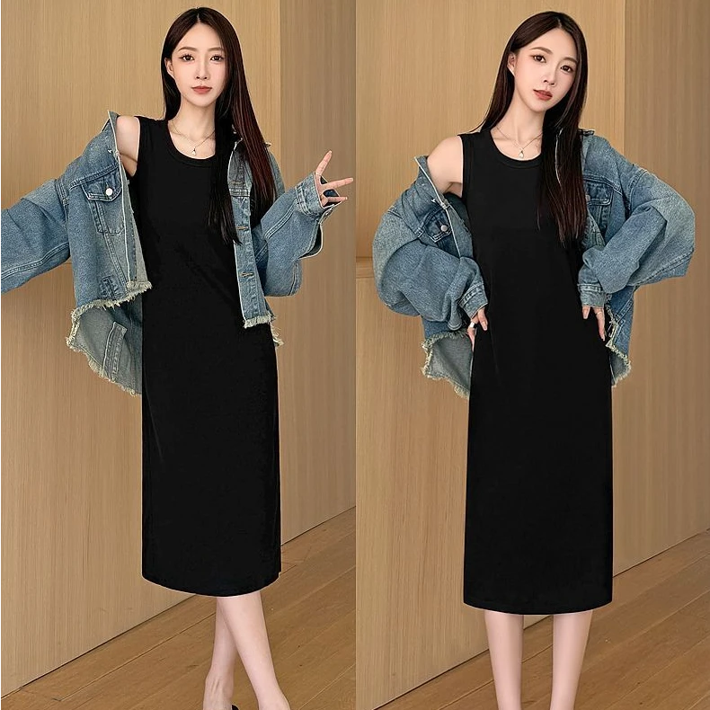 韩版连衣裙女2025新款四季高级感无袖吊带小个子内搭背心打底裙