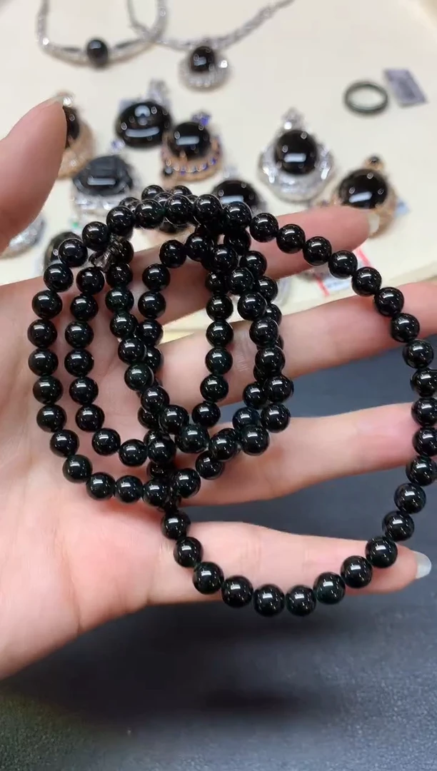 项链未镶嵌翡翠墨翠珠链|19800