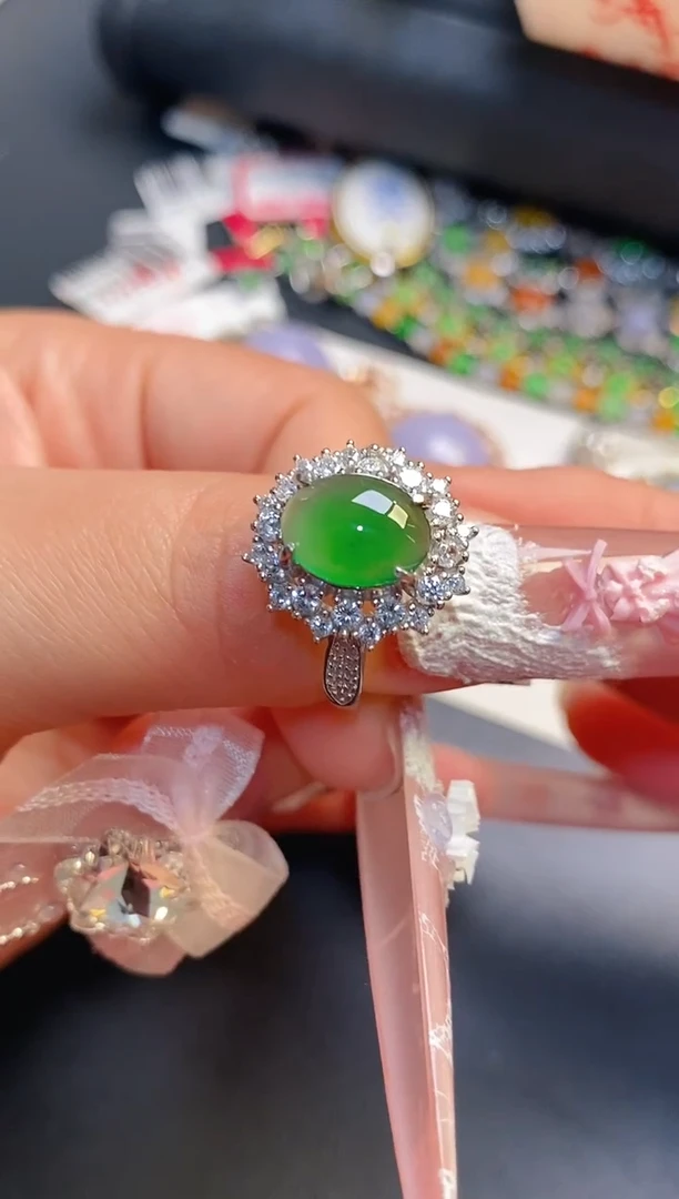 银S925镶嵌戒指翡翠天然