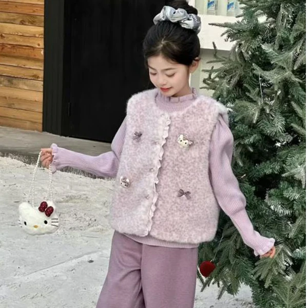 女小童国风马甲儿童套装(三件套)女童夹棉套装加厚甜美外套小香风