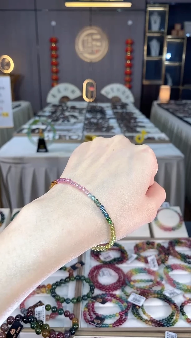 未镶嵌老矿碧玺色标彩虹净体单圈手串3mm+碧玺dan多样性发货一条