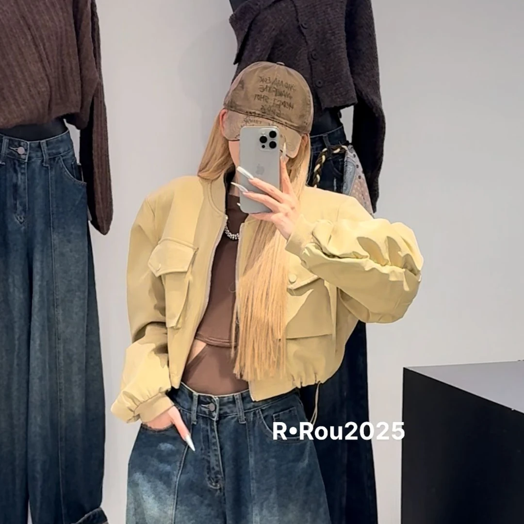 ROU-ROU)JIA百搭辣妹短款大口袋外套87R53