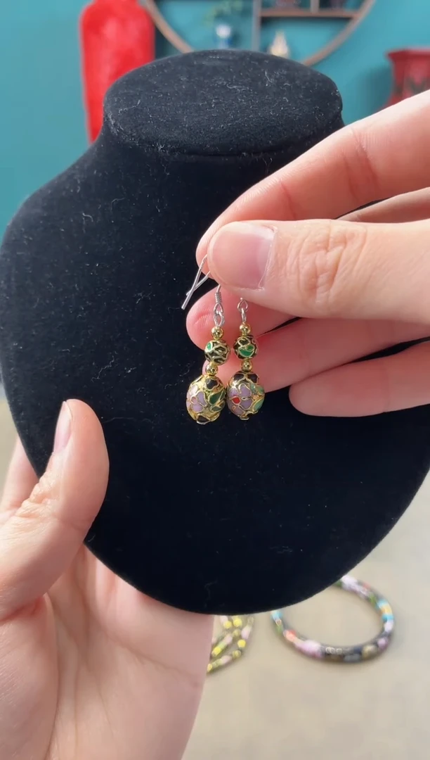 非遗 景泰蓝耳饰 金地枣珠