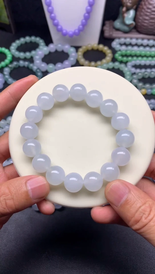 未镶嵌手链翡翠天然缅甸翡翠A货糯冰白手串卡13+mm