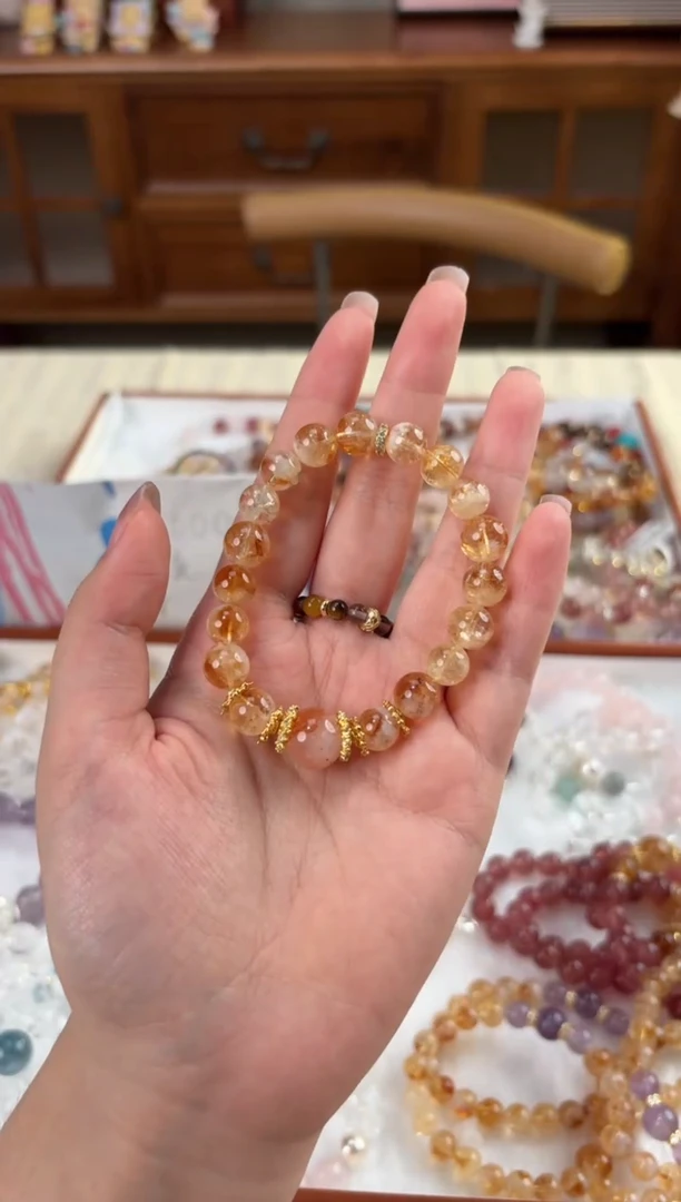 水晶手链未镶嵌【金上添花】黄塔+红胶花