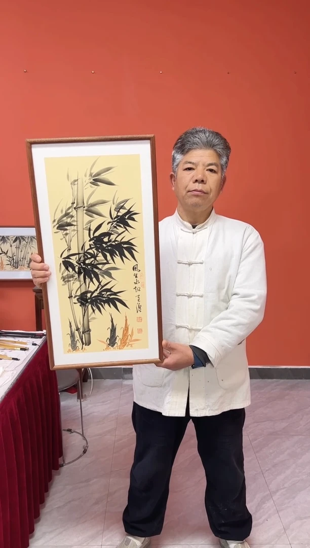 书法张富民手绘作品/风生水起//古宣（乌檀木外框）35*70cm左右