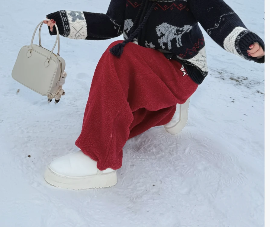 金三三『雪瑞纳』2025冬季新款颗粒绒保暖休闲裤设计师H6824