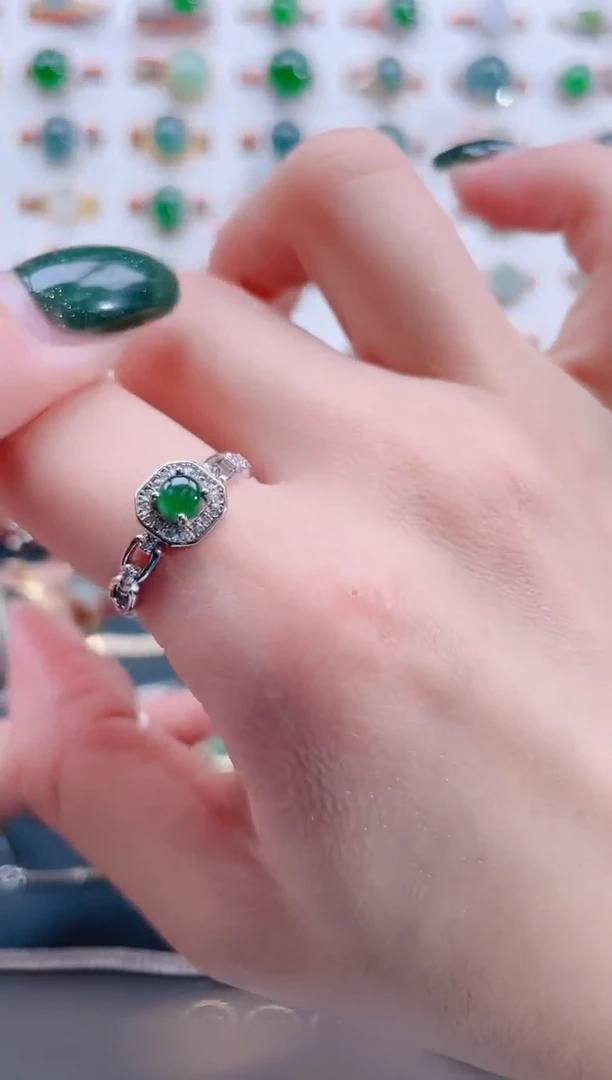 银S925镶嵌戒指翡翠天然翡翠