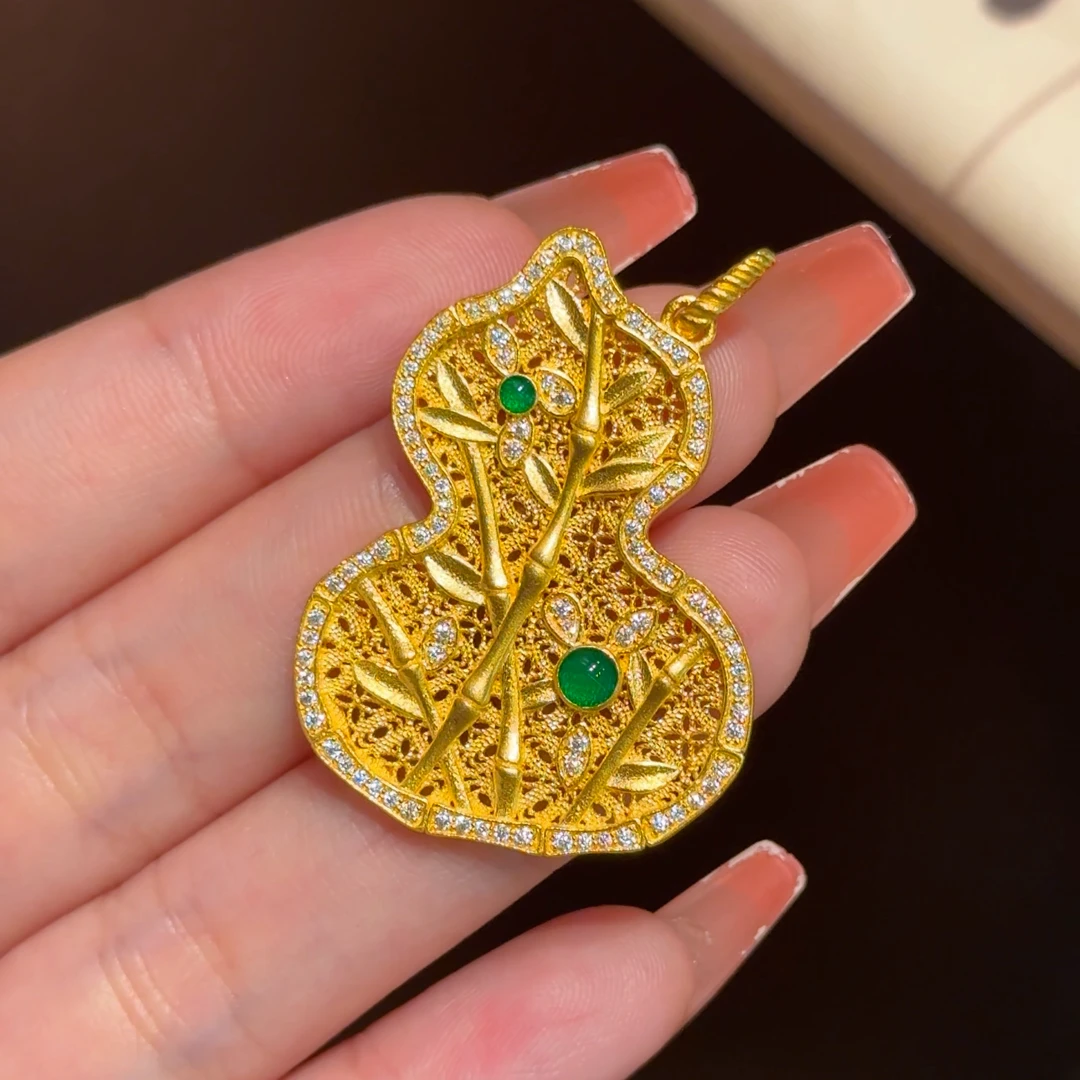 【竹报平安】足金镂空花丝竹节节节高升大葫芦