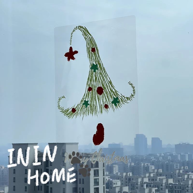 ININHOME圣诞节装饰橱窗玻璃贴纸静电窗花卡通圣诞树布置门贴窗贴