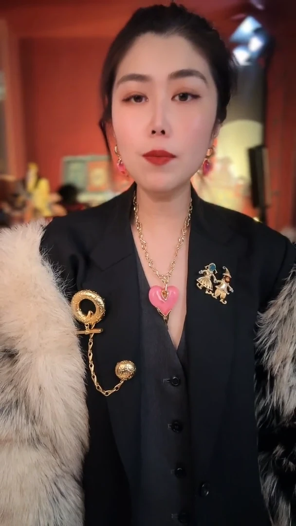 合金琉璃合金无复古百搭粉色爱心项链耳针套装