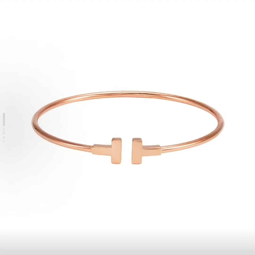 未使用 Tiffany & Co./蒂芙尼  双T开口窄版 无钻 玫瑰金手镯