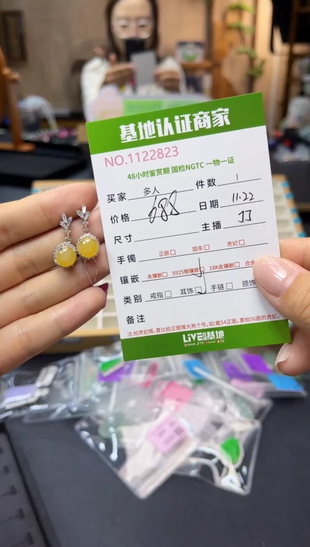 银S925镶嵌翡翠耳饰多人