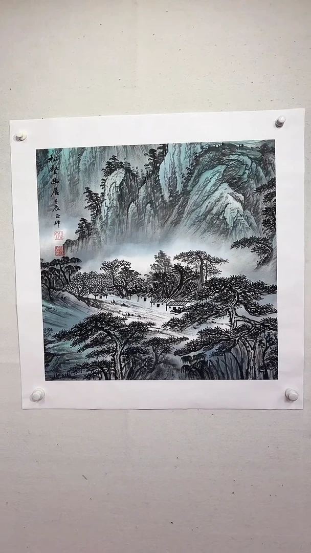 国画林壑幽居/4尺斗方托底/谭正坤