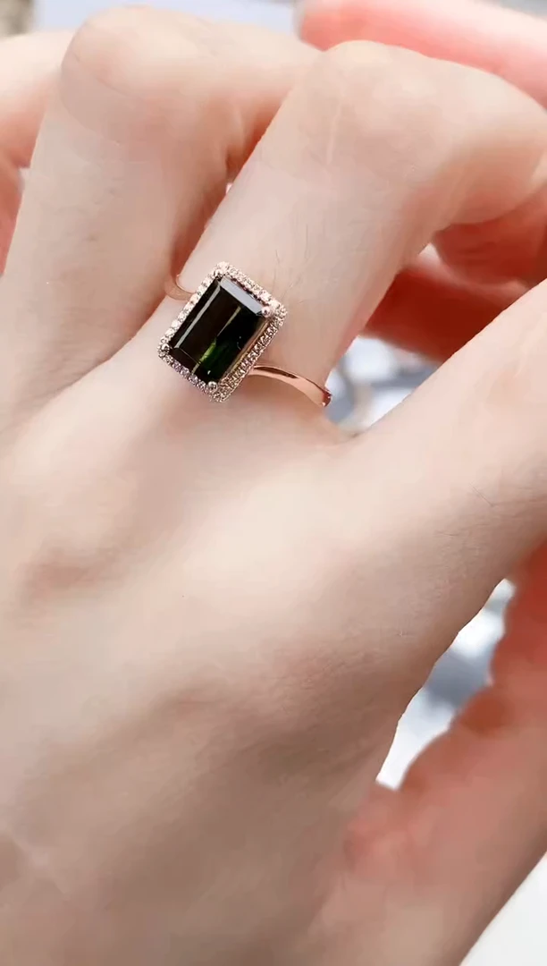 18K金镶嵌戒指碧玺高货15#