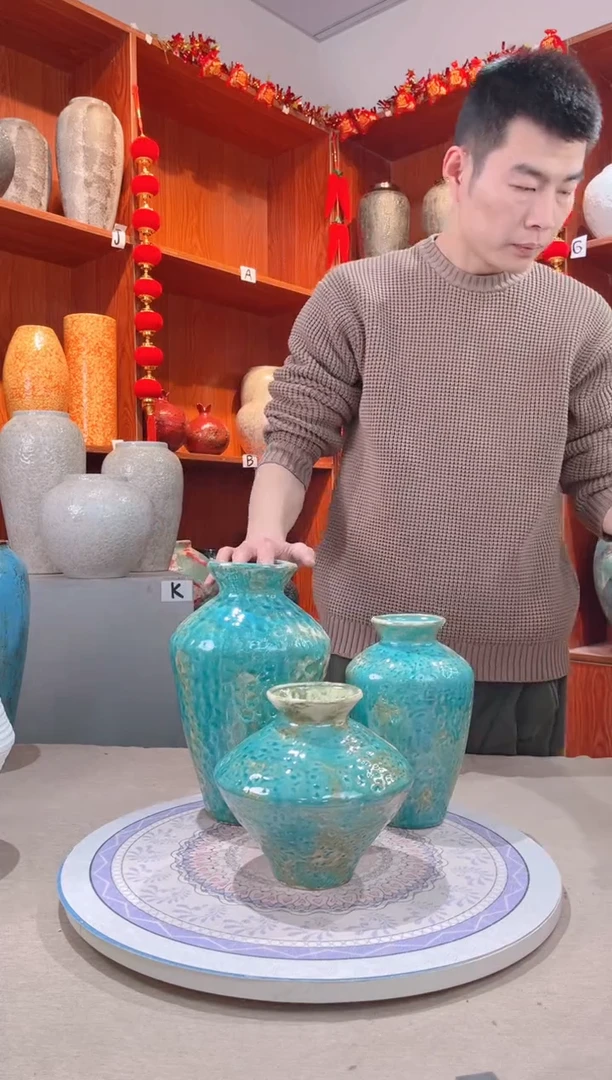 【闪购商品】瓶新品深色彩陶 三件套 陶瓷花瓶 无花