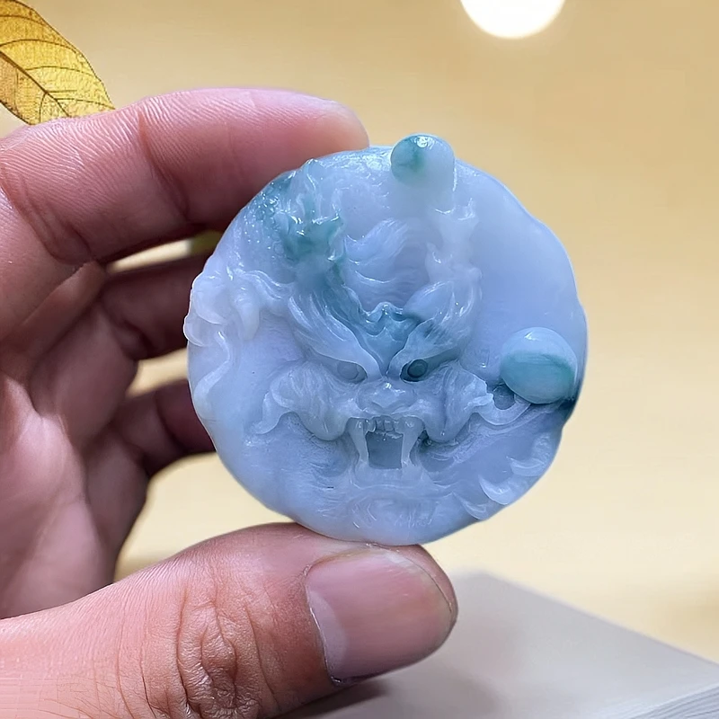 天然翡翠挂件龙牌包抛光3天尺寸：48/48/11.2缅甸玉雕刻私人订制