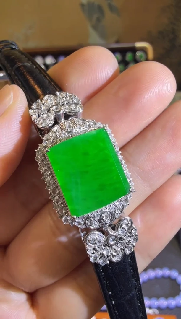 【闪购商品】翡翠手链18K金镶嵌高冰正阳满绿无事牌手牌