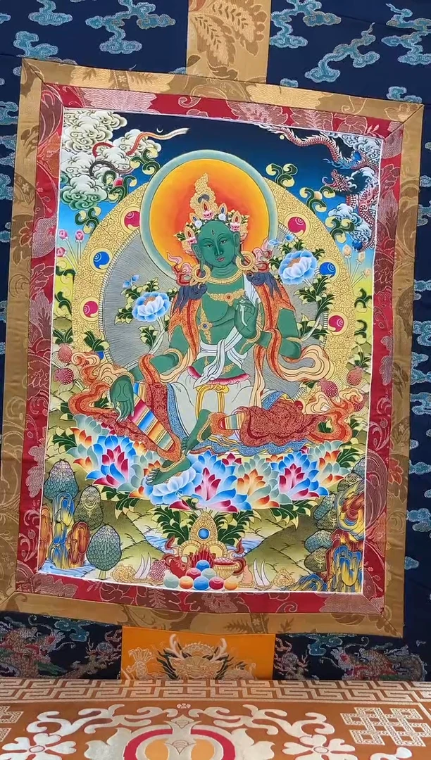 卷轴画矿物质喷绘  绿度母1.3m蓝色龙布