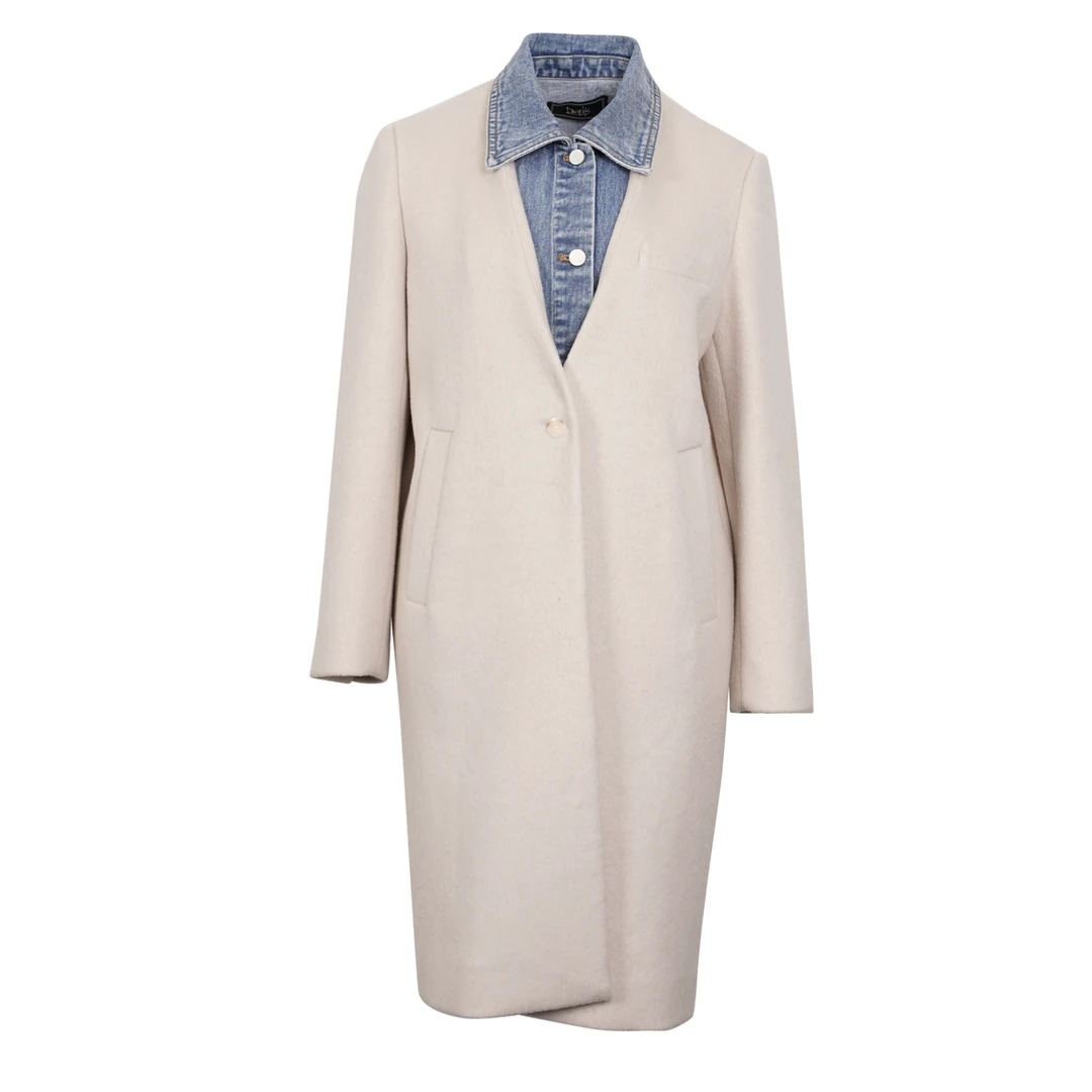 DNCY牛仔拼接大衣时尚休闲毛呢中长款灰色商务DA34207062