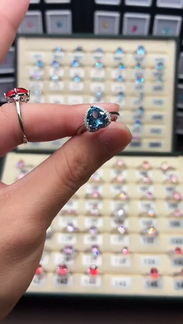 银S925镶嵌戒圈海蓝宝石111