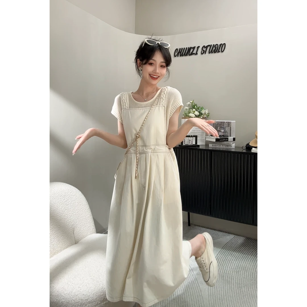 100%纯棉手工麻花辫背带裙【10340】