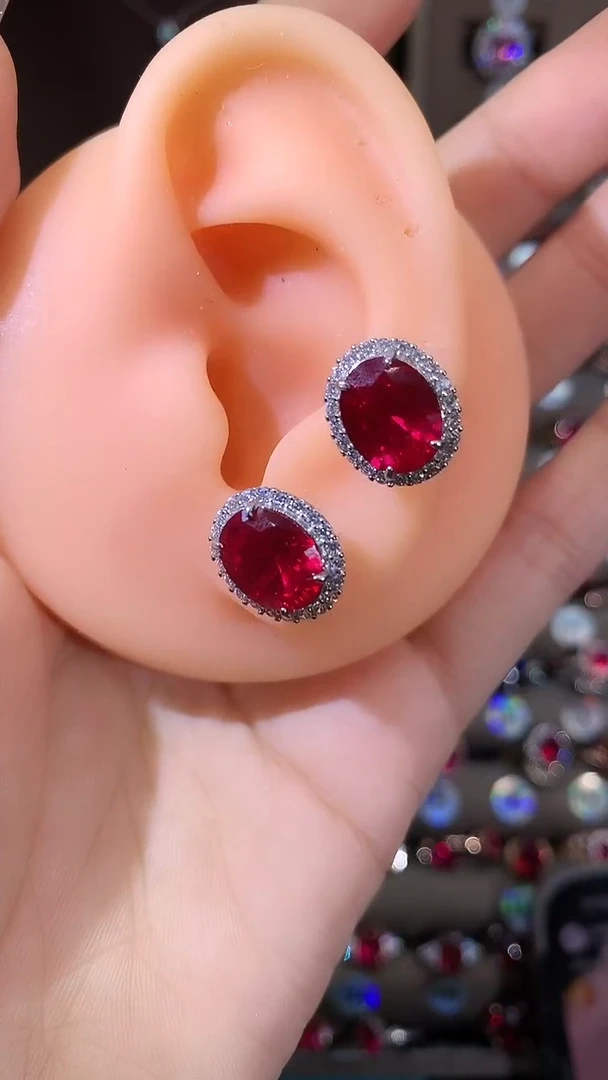 银S925镶嵌耳饰红宝石810