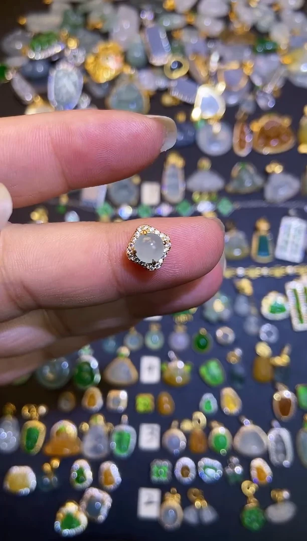 翡翠银S925镶嵌吊坠(不含链)天然A货翡翠