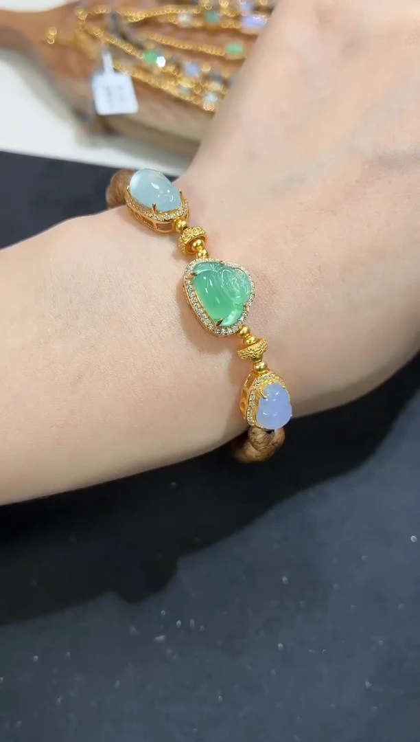 吊坠(不含链)银S925镶嵌翡翠手串