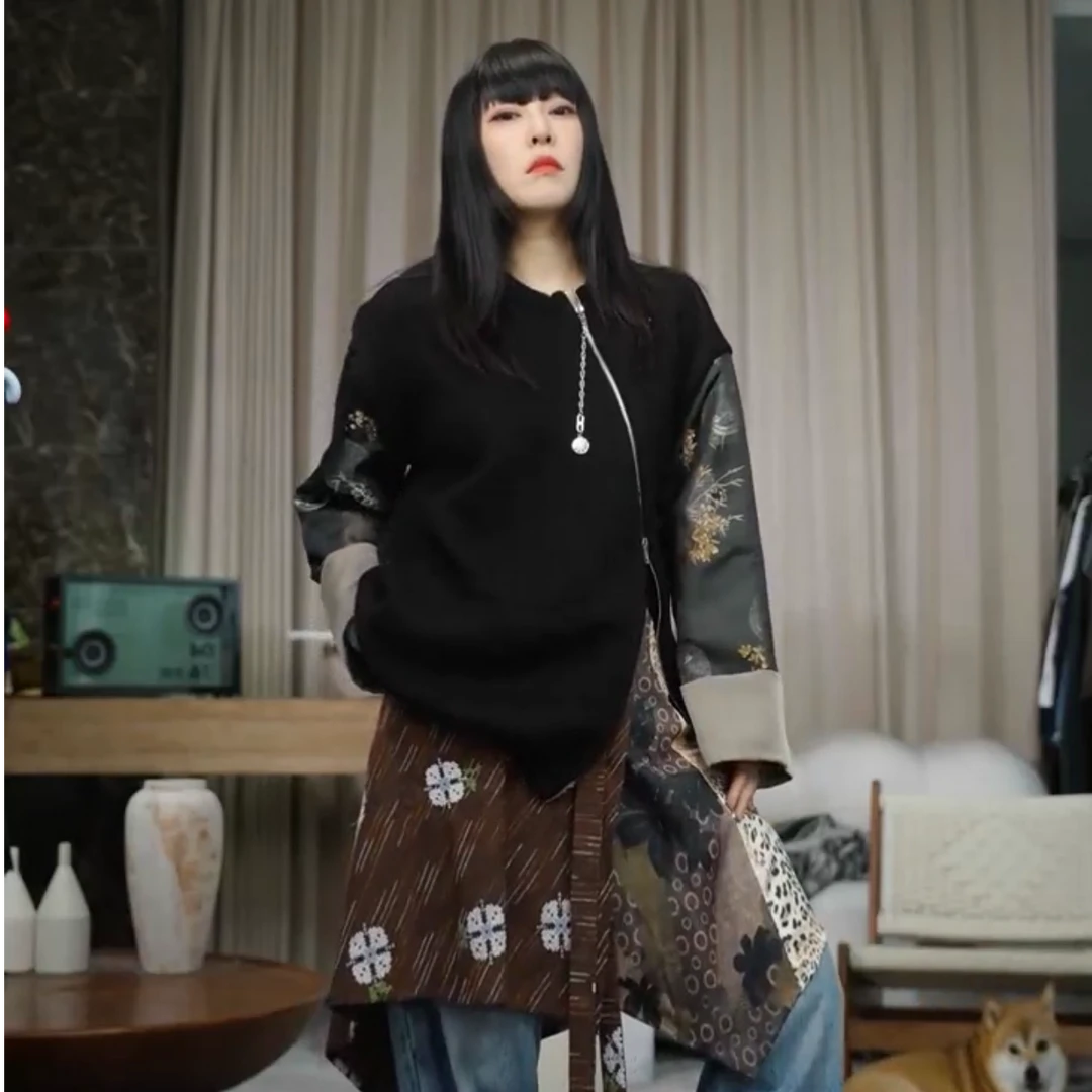 infobyfive2025秋冬新中式毛衣斜拉链拼接羊毛衫四店NF0510201