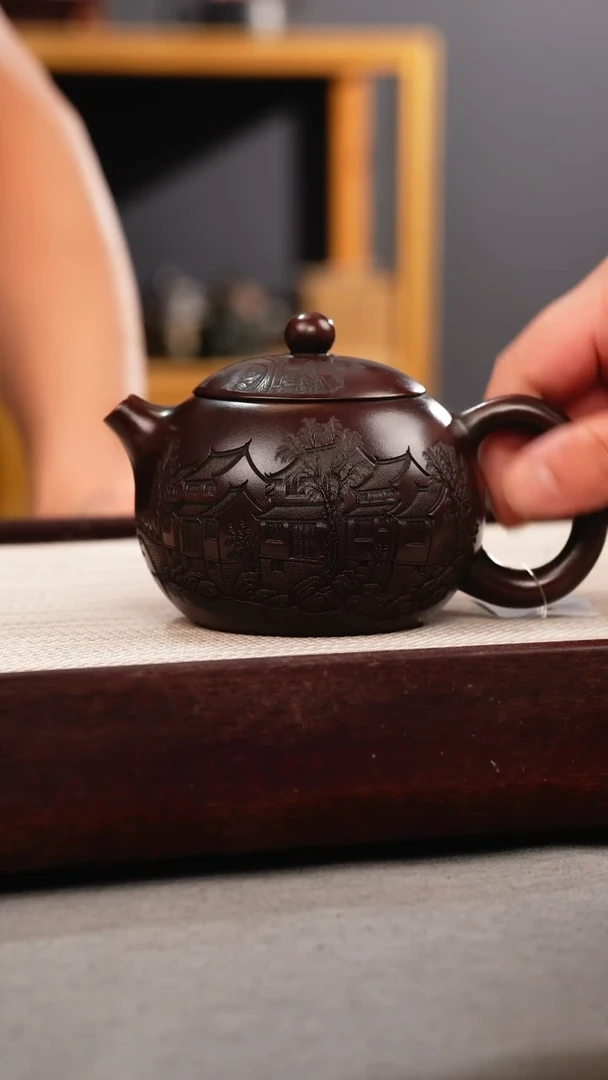 茶壶紫砂古乌泥 西施 楼房