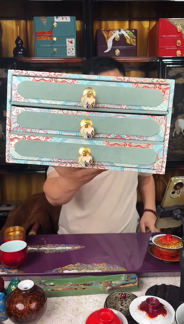 织锦三层收纳盒-太古大漆