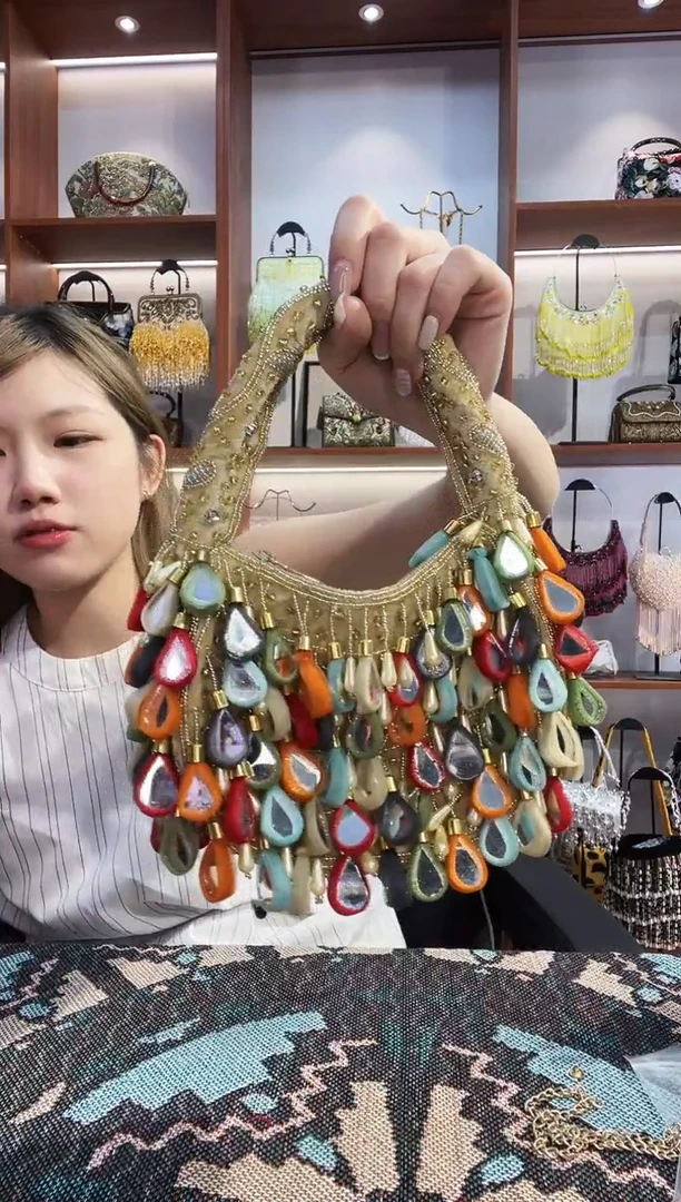 织物19号（孤品）手工珠珠包包腋下斜跨包手拿包手提晚宴包