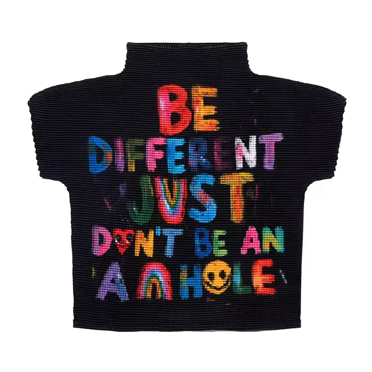 【黑色字母】褶皱衫趣味涂鸦辣妹T恤美式甜酷褶皱T恤衫