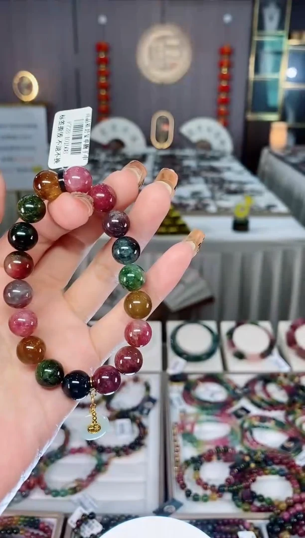 老矿碧玺色标油料单圈手串10mm+未镶嵌碧玺dan多样性发货一条