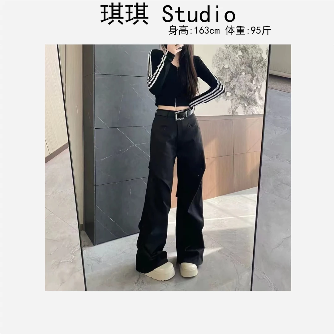 春季新款潮流气质时尚钉扣带腰带宽松显瘦减龄百搭休闲裤2581-G