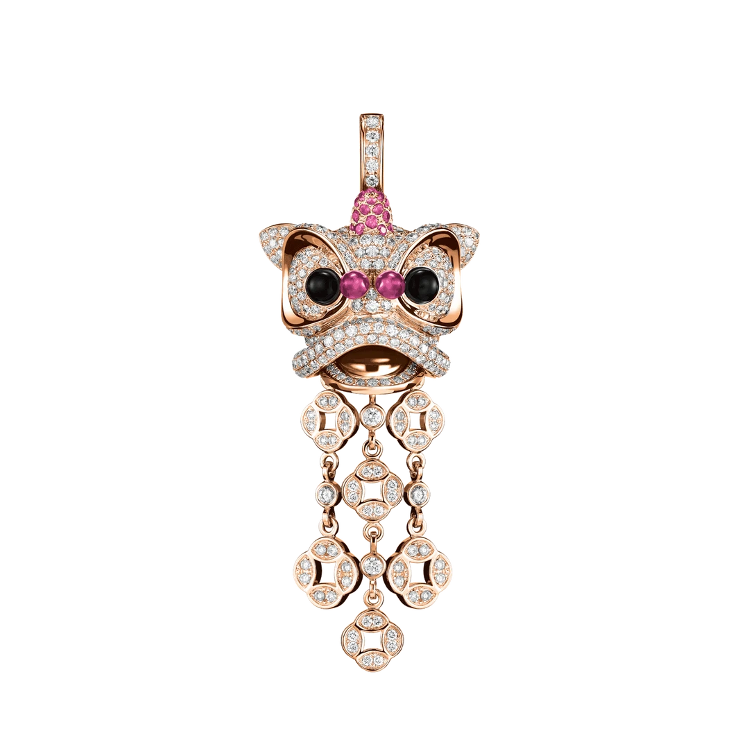 未使用 Qeelin 麒麟 XI XI 系列 玫瑰镶嵌满钻醒狮流XIXI苏项链